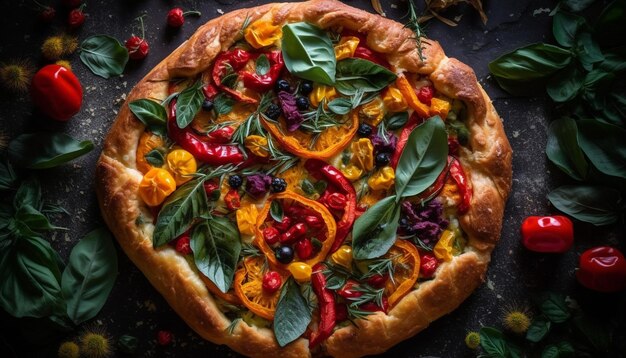 Vers gebakken zelfgemaakte pizza op rustieke houten tafel gegenereerd door AI