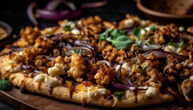 Gratis foto vers gekookte gastronomische pizza op rustieke houten tafel generatieve ai