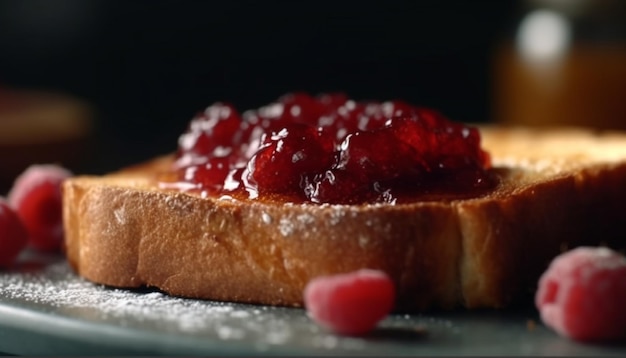 Gratis foto verse bessenplak op rustiek geroosterd brood gegenereerd door ai