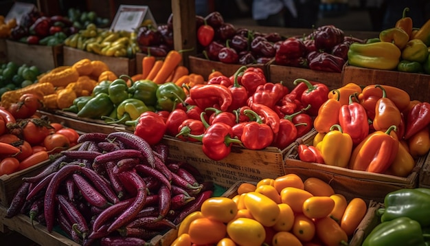 Gratis foto verse biologische groenten en fruit in overvloed gegenereerd door ai