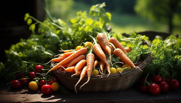 Verse biologische groenten, gezond eten, natuurpremie op hout gegenereerd door kunstmatige intelligentie