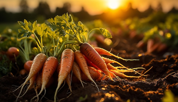 Gratis foto verse biologische wortelen, een gezonde maaltijd uit de natuurtuin, gegenereerd door kunstmatige intelligentie