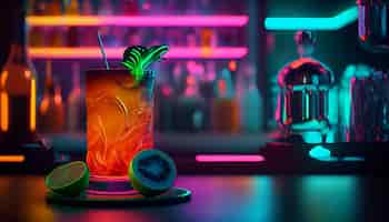 Gratis foto verse cocktails met limoen en fruit op tafel generatieve ai