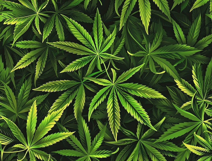 Gratis Foto verse en levendige groene marihuanablaadjes op een gevarieerde achtergrond