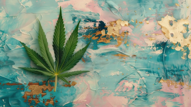 Verse en levendige groene marihuanablaadjes op een gevarieerde achtergrond