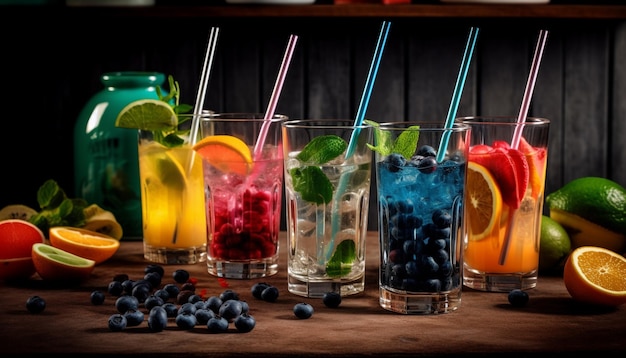 Gratis foto verse fruit cocktail drank met ijs limoen en citroensneden gegenereerd door kunstmatige intelligentie