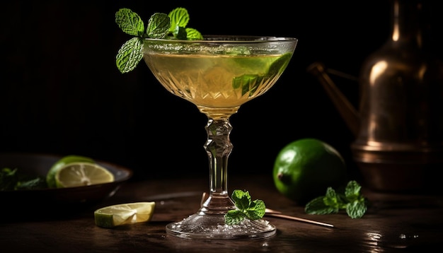 Gratis foto verse fruit cocktail met citroen citroen en munt blad garnering gegenereerd door kunstmatige intelligentie