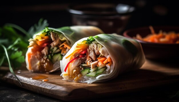 Gratis foto verse gastronomische maaltijd gegrild rundvlees en groente flatbread met avocadosaus gegenereerd door ai