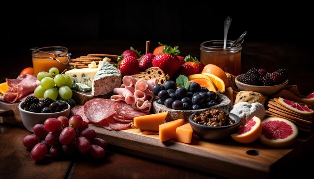 Verse gastronomische variëteit biedt een gezonde picknickmaaltijd gegenereerd door AI