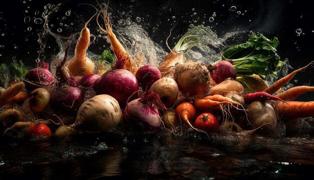 Verse gezonde groentesalade met rijpe tomaat gegenereerd door AI