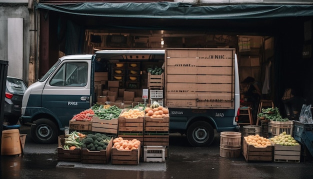 Verse groenten en fruit verkocht door leverancier gegenereerd door AI