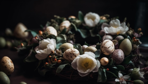 Verse lentebloemen in rustieke sierlijke vaas gegenereerd door AI