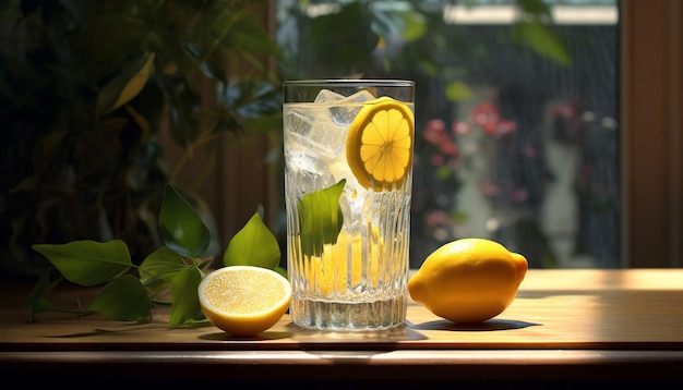 Gratis foto verse limonade op een houten tafel, perfect voor de zomer, gegenereerd door kunstmatige intelligentie