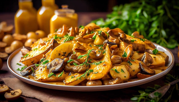 Gratis foto verse vegetarische maaltijd op rustiek houten bord gegenereerd door ai