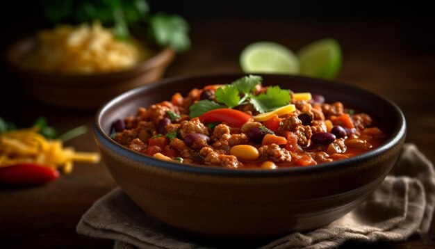 Verse vegetarische stoofpot met bonen en koriander gegenereerd door AI