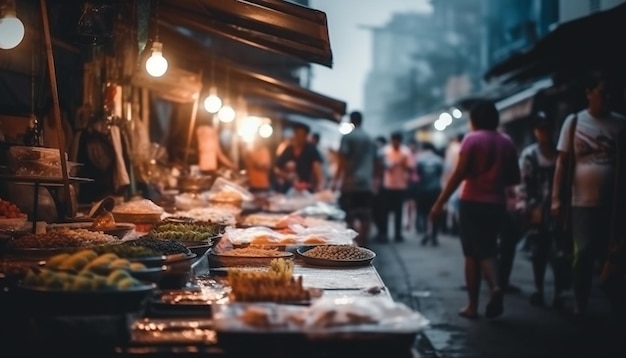 Gratis foto verse zeevruchten die 's nachts het stadsleven grillen, gegenereerd door ai