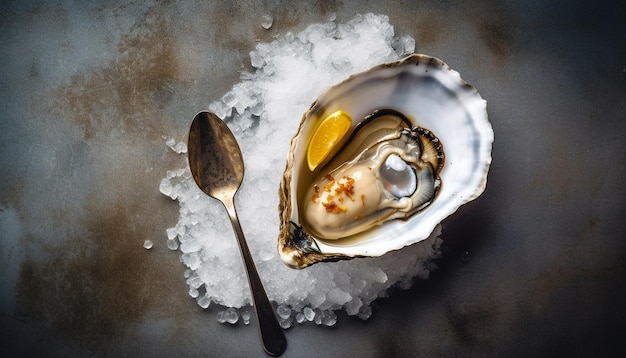 Verse zeevruchtenmaaltijd op houten bord klaar om te eten gegenereerd door AI