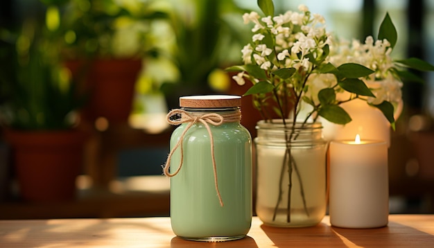 Verse zomerdrank in een rustieke pot met organische decoratie gegenereerd door kunstmatige intelligentie