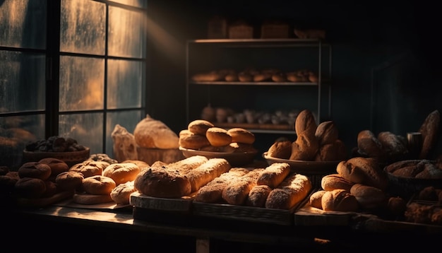 Gratis foto versgebakken brood rustiek en biologisch stokbrood gegenereerd door ai