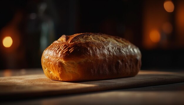 Versgebakken ciabatta op rustieke houten tafel gegenereerd door ai