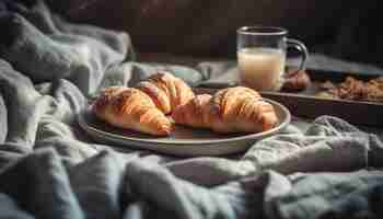 Gratis foto versgebakken croissant op rustieke houten tafel gegenereerd door ai