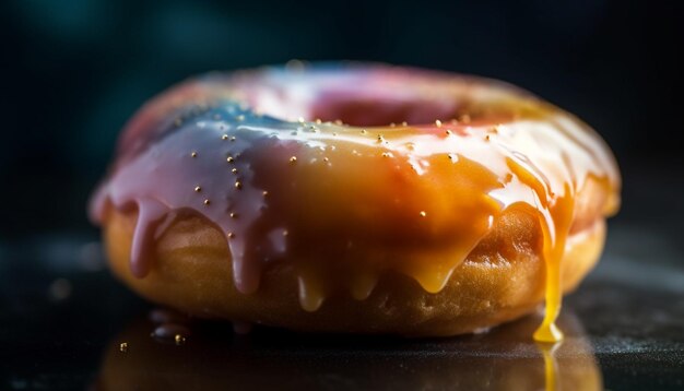 Versgebakken donut met verwennerij met chocoladesuikerglazuur gegenereerd door AI