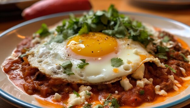 Versgebakken gastronomische maaltijd met hartige saus gegenereerd door AI