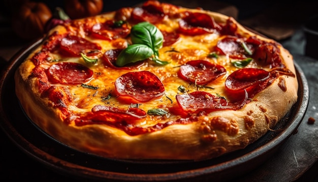 Versgebakken gastronomische pizza met tomaat en mozzarella gegenereerd door AI