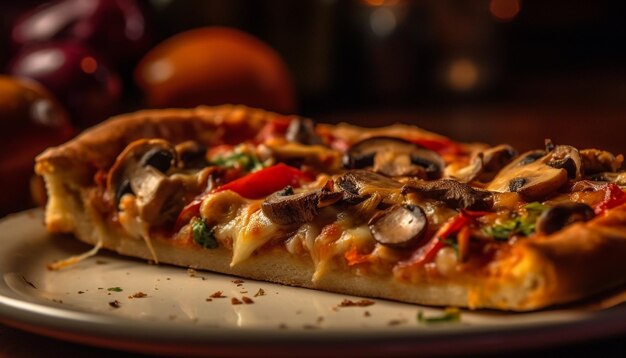 Versgebakken pizza met mozzarella en vleesplak gegenereerd door AI