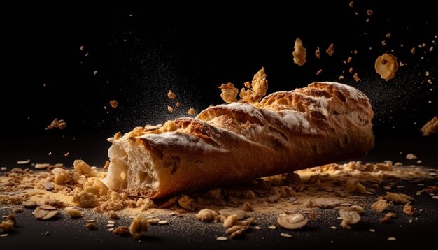 Versgebakken volkoren stokbrood op hout gegenereerd door AI