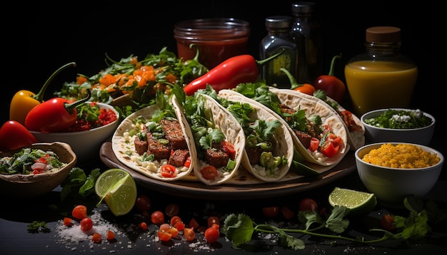 Gratis foto versheid en specerijen op een bord, een gastronomische mexicaanse maaltijd gegenereerd door kunstmatige intelligentie