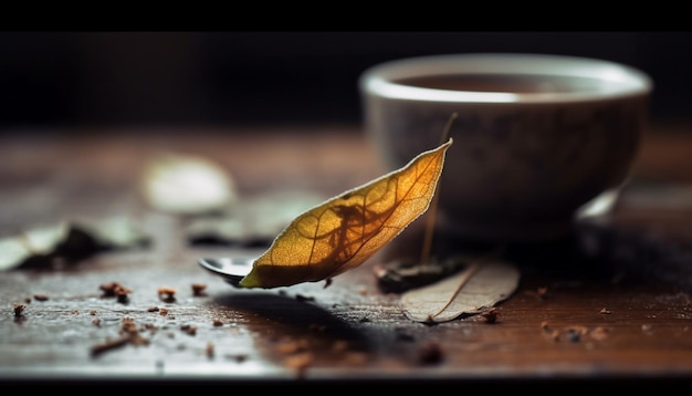 Gratis foto versheid van de herfst gevangen in hete thee gegenereerd door ai