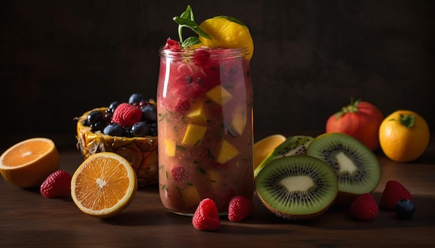 Gratis foto versheid van zomerfruit op houten tafel gezond eetgenot gegenereerd door kunstmatige intelligentie