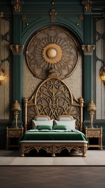 Versierd bed in art nouveau-stijl