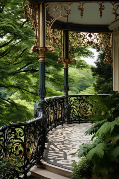Versierde balkonrailing in art nouveau-stijl