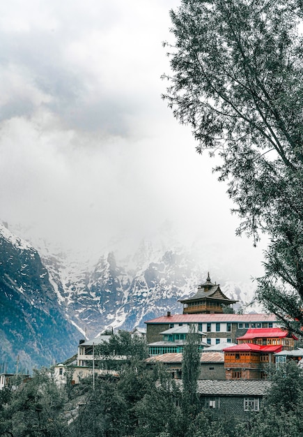 Gratis foto verticaal schot van het klooster van lochawa la khang in kalpa, himachal pradesh tijdens de koude winter