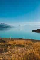 Gratis foto verticale opname van het meer pukaki en mount cook in nieuw-zeeland