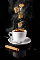 Gratis foto verticale opname van warme koffie met wafels