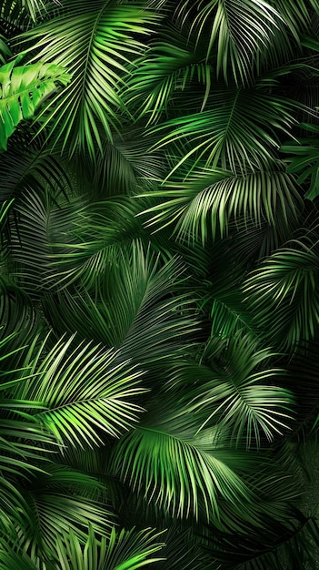 Verticale poster van veel met elkaar verweven palmbladeren behangidee
