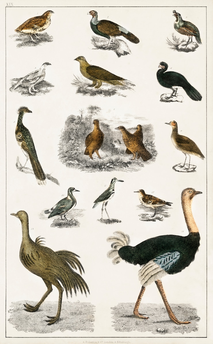 Gratis Foto verzameling van verschillende vogels uit een geschiedenis van de aarde en geanimeerde natuur (1820) door oliver goldsmi