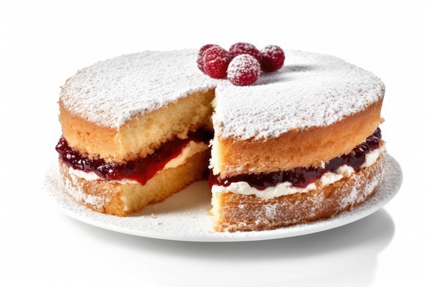Victoria Sponge Cake geïsoleerd op witte achtergrond Traditioneel Londens dessert Ai generatief