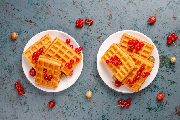 Gratis foto vierkante belgische wafels met loquat fruit en honing