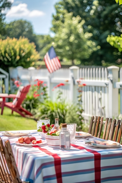 Gratis foto view of house decorated with american flag colors ornaments for independence day celebration