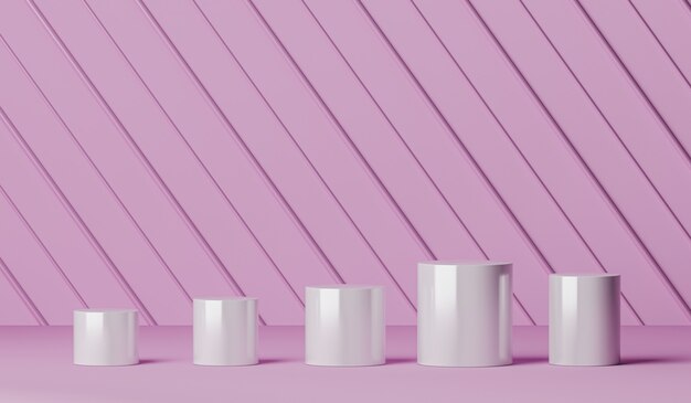 Vijf wit platform op roze scène minimale achtergrond voor productpresentatie of branding