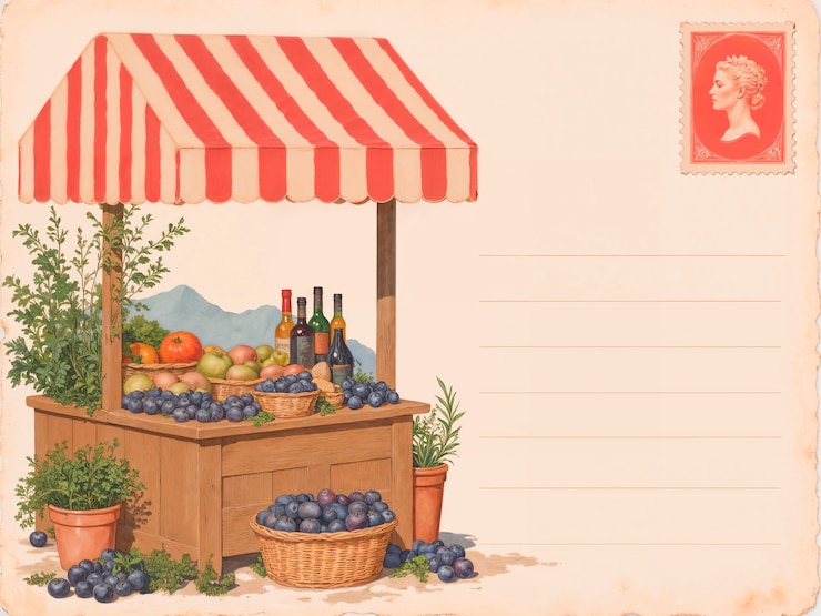 Gratis Foto vintage fruit stand postkaart illustratie