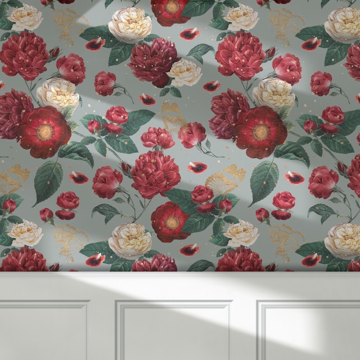 Gratis Foto vintage wallpaper rode bloemen achtergrond