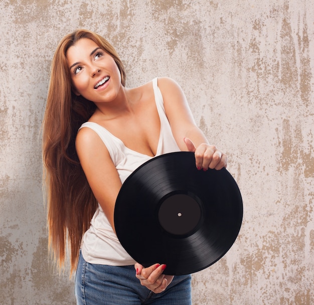 vinyl dame schijf leuk peinzend