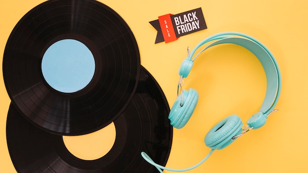 Vinyl en koptelefoon decoratie voor zwarte vrijdag