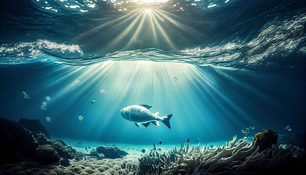 Vissen zwemmen onderzeese natuurscène generatieve AI