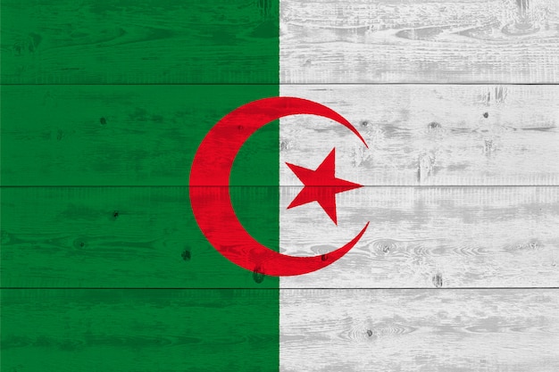 Vlag van algerije geschilderd op oude houten plank